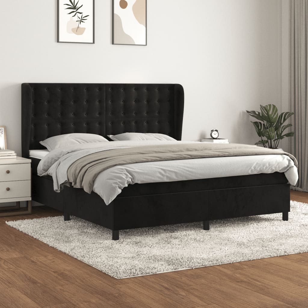 Box Spring Postel S Matrací Černá Samet Černá
