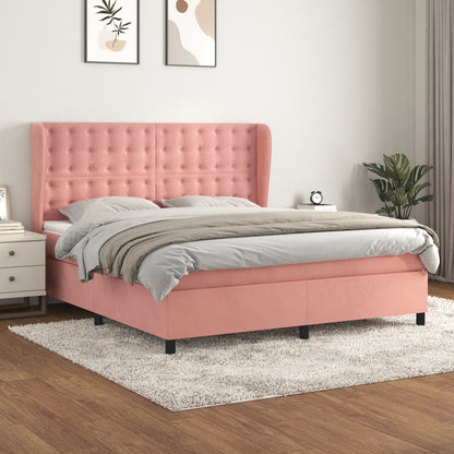 Box Spring Postel S Matrací Samet Růžová