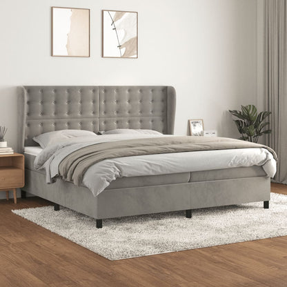 Box Spring Postel S Matrací Samet Světle Šedá