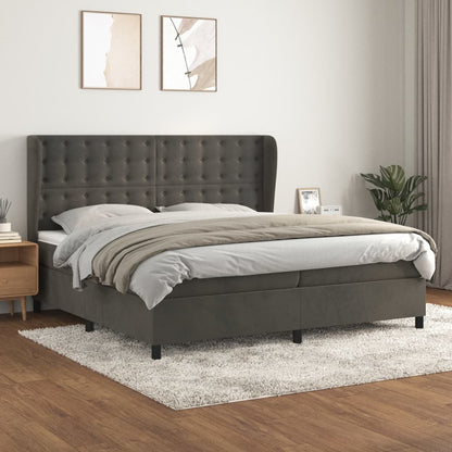 Box Spring Postel S Matrací Samet Tmavě Šedá