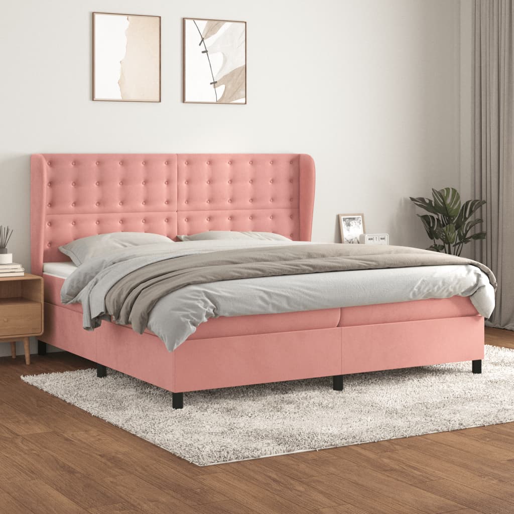 Box Spring Postel S Matrací Samet Růžová