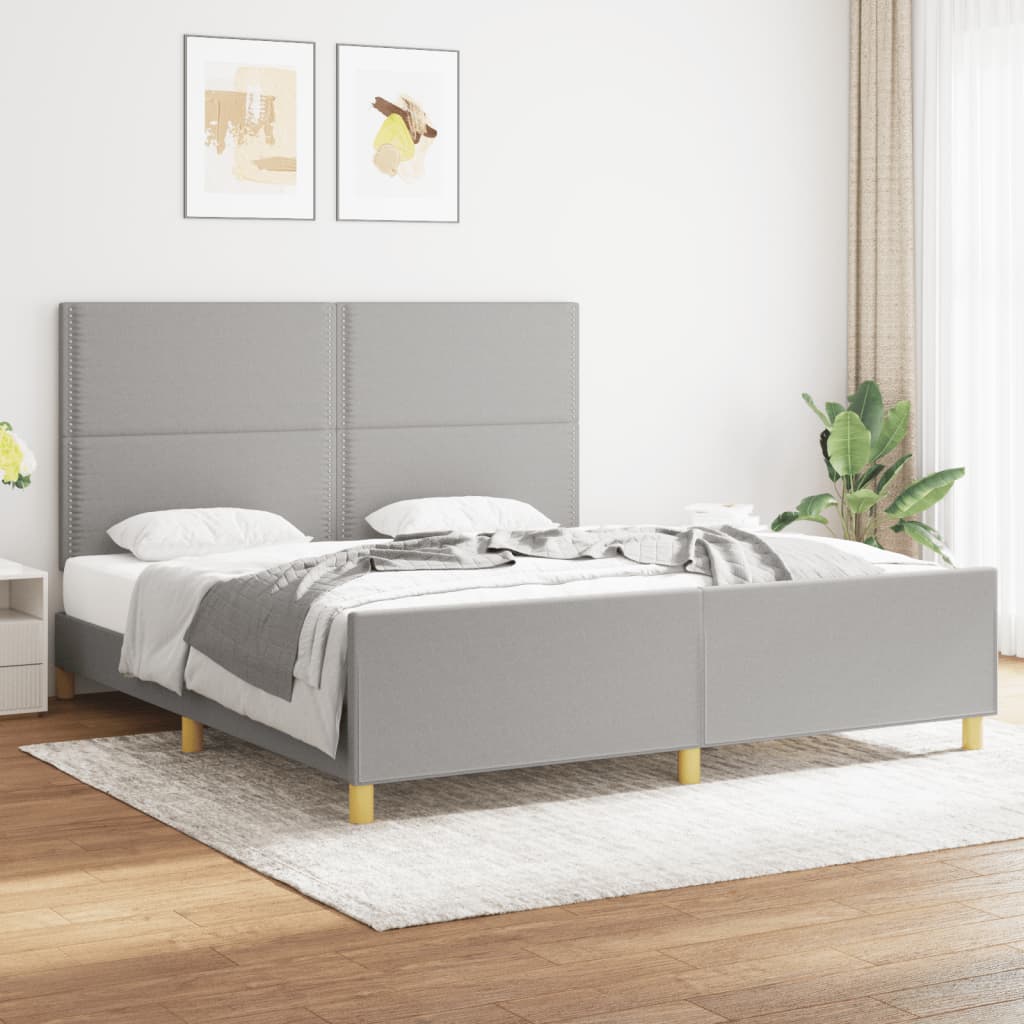 Rám Postele Bez Matrace Světle Šedý Textil Světle Šedá