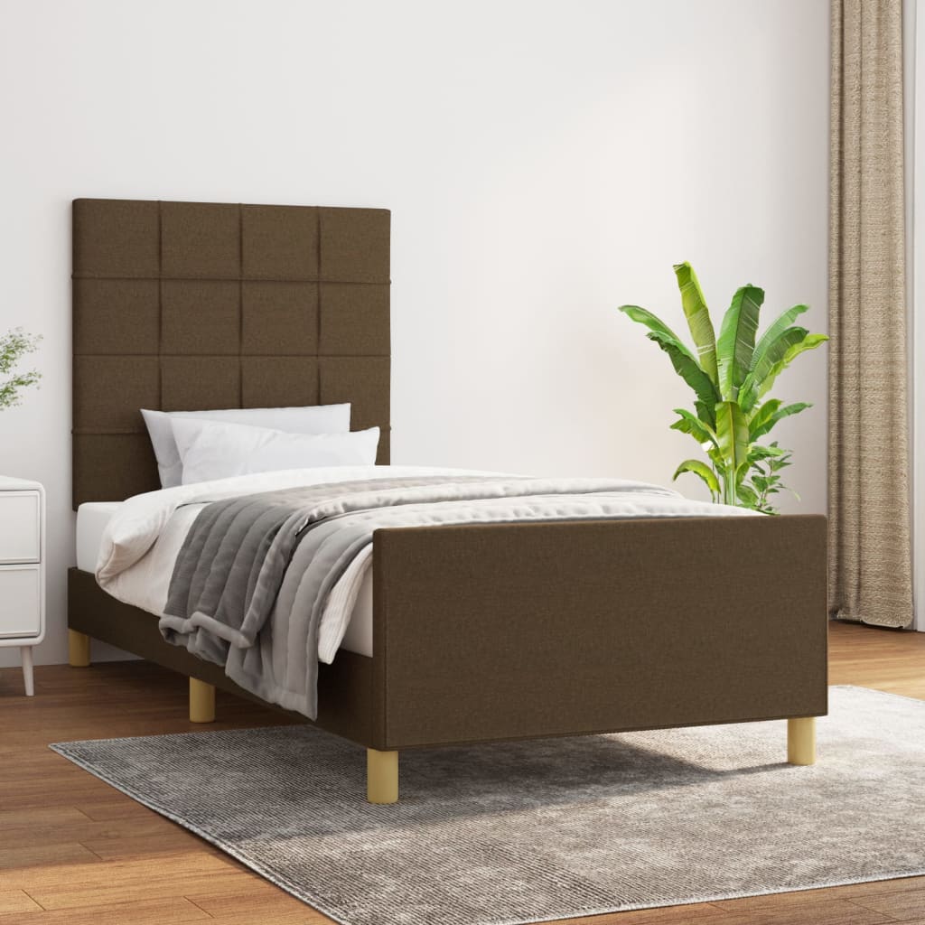 Rám Postele Bez Matrace Tmavě Hnědý 90 X 200 Cm Textil