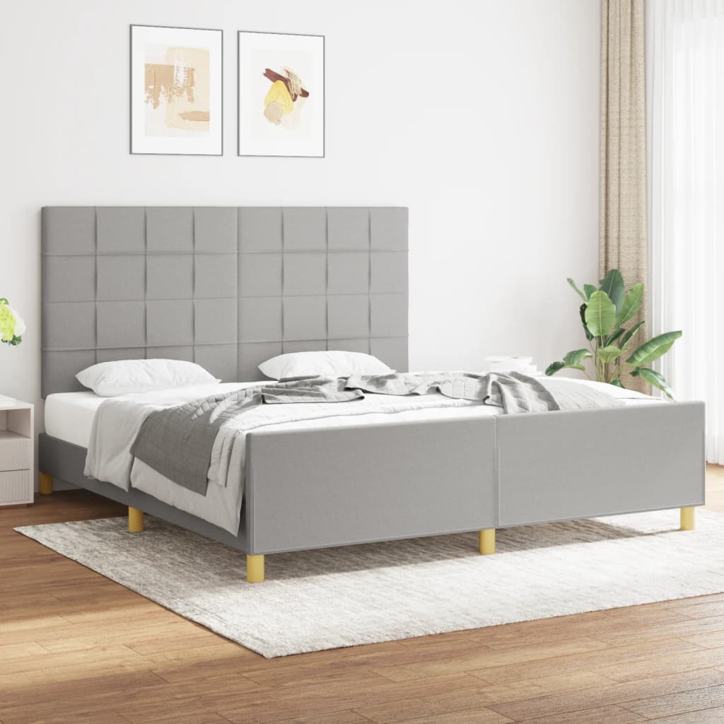 Rám Postele Bez Matrace Světle Šedý Textil Světle Šedá