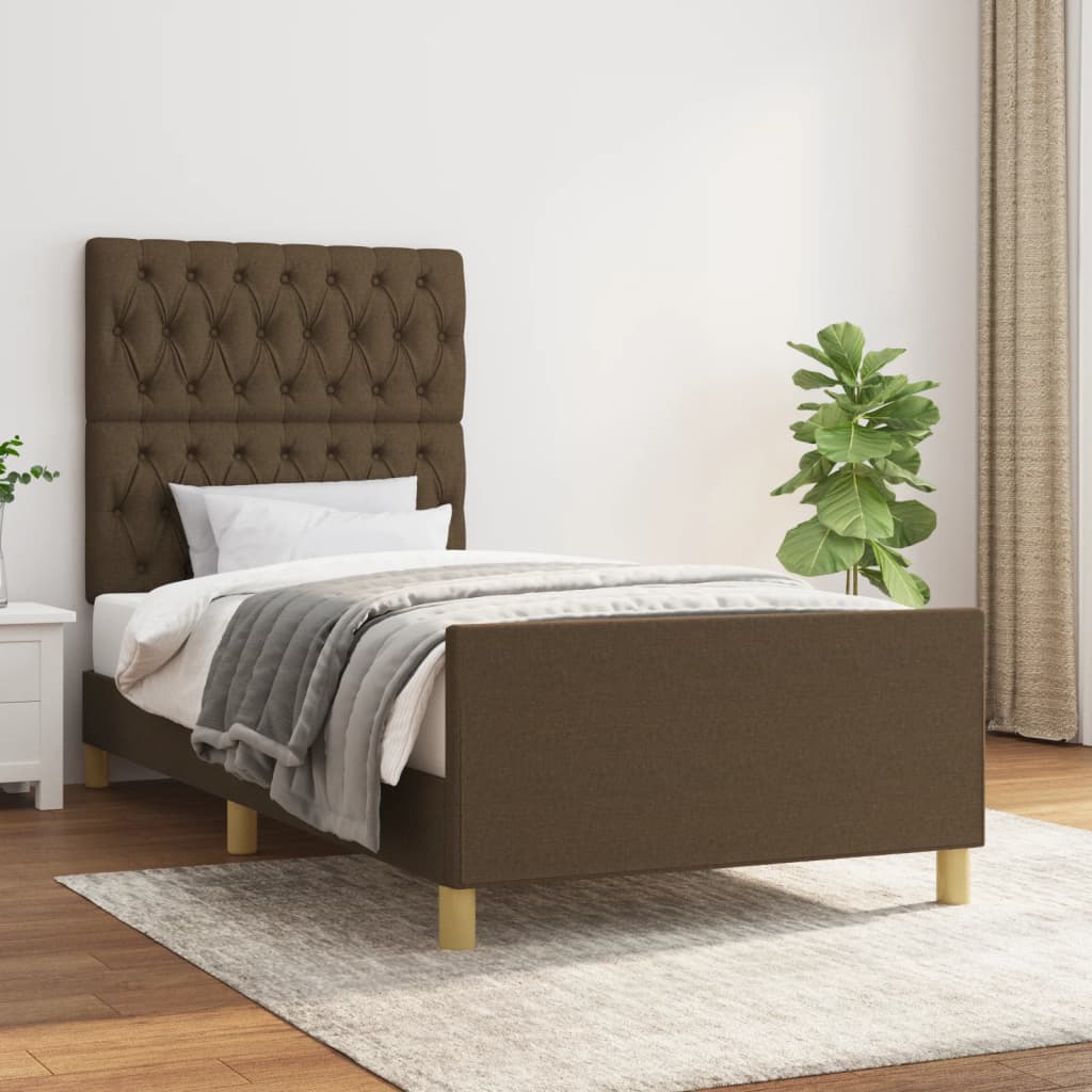 Rám Postele Bez Matrace Tmavě Hnědá 90 X 190 Cm Textil