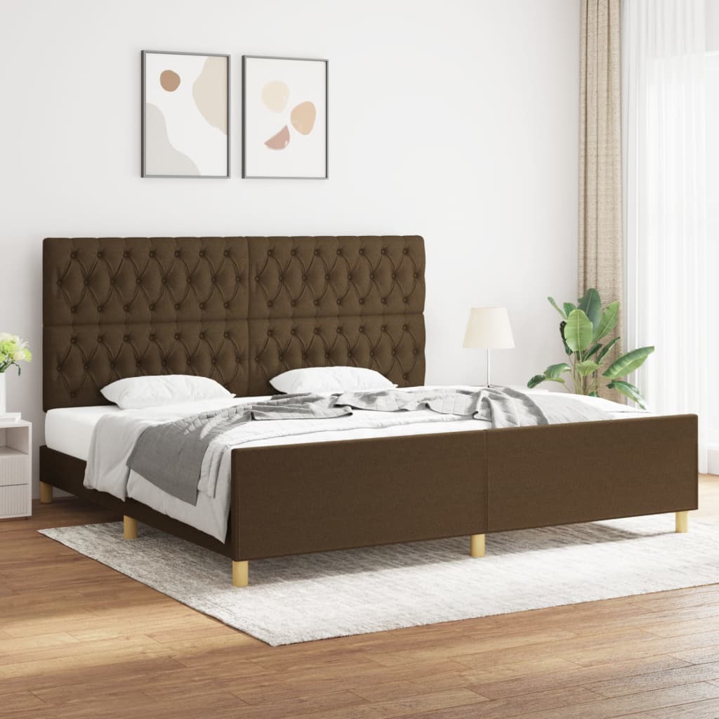 Rám Postele S Čelem Tmavě Hnědý 200X200 Cm Textil
