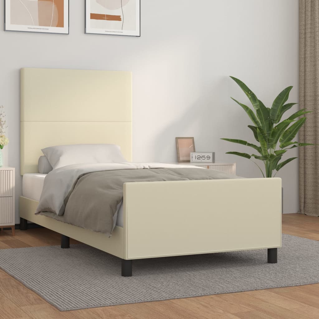 Rám Postele S Čelem Krémový 90X190 Cm Umělá Kůže