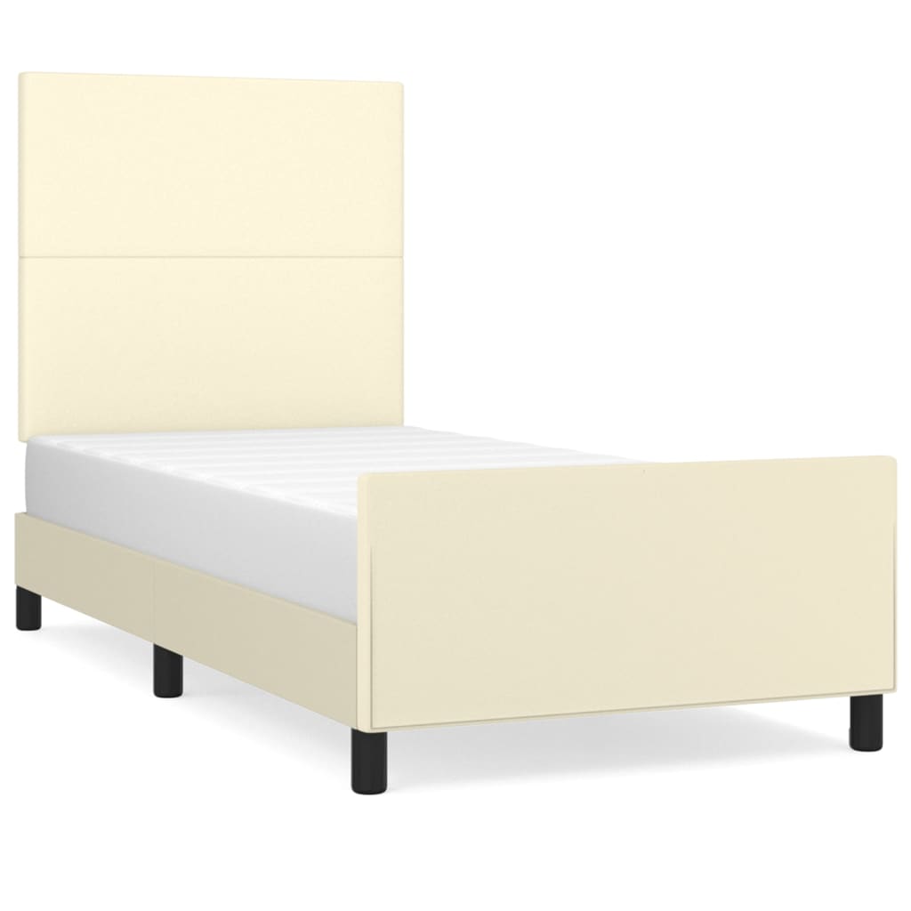 Rám Postele S Čelem Krémový 90X200 Cm Umělá Kůže