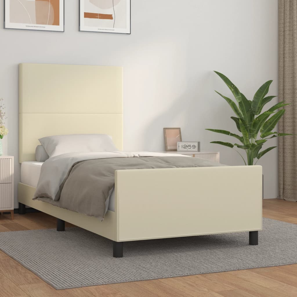 Rám Postele S Čelem Krémový 90X200 Cm Umělá Kůže