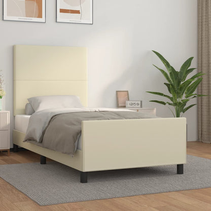 Rám Postele S Čelem Krémový 90X200 Cm Umělá Kůže