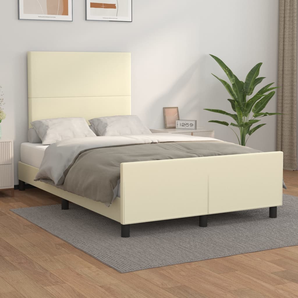 Rám Postele S Čelem Krémový 120X200 Cm Umělá Kůže