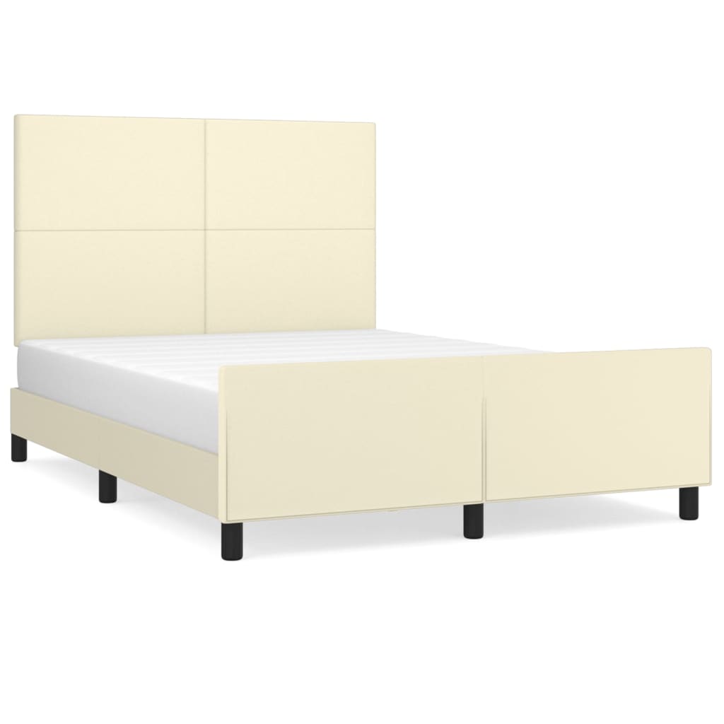 Rám Postele S Čelem Krémový 140X190 Cm Umělá Kůže