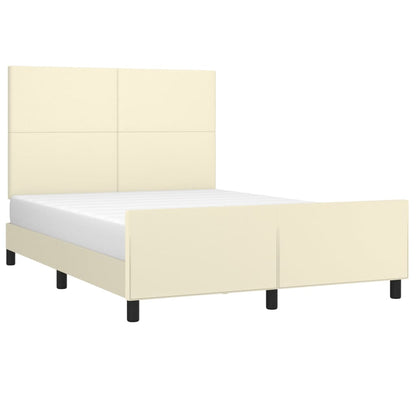 Rám Postele S Čelem Krémový 140X190 Cm Umělá Kůže