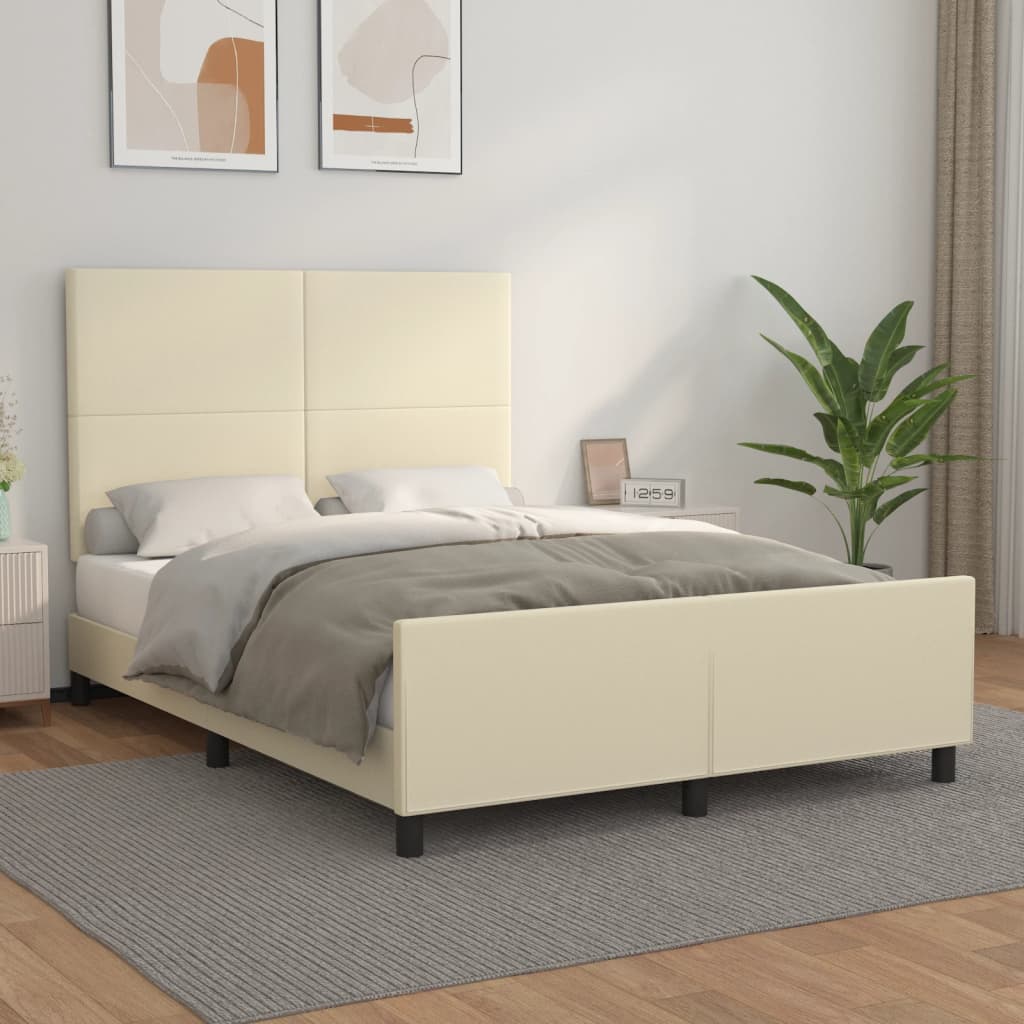 Rám Postele S Čelem Krémový 140X200 Cm Umělá Kůže