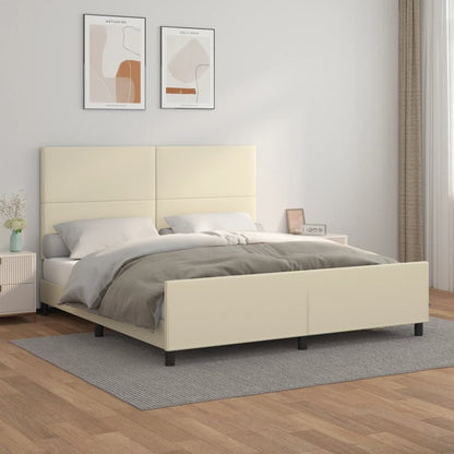 Rám Postele S Čelem Krémový 160X200 Cm Umělá Kůže