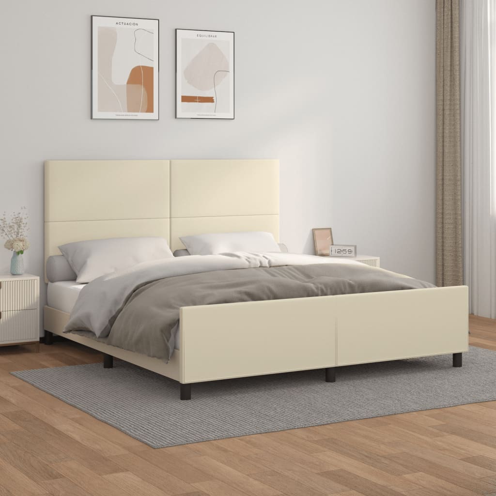 Rám Postele S Čelem Krémový 180X200 Cm Umělá Kůže