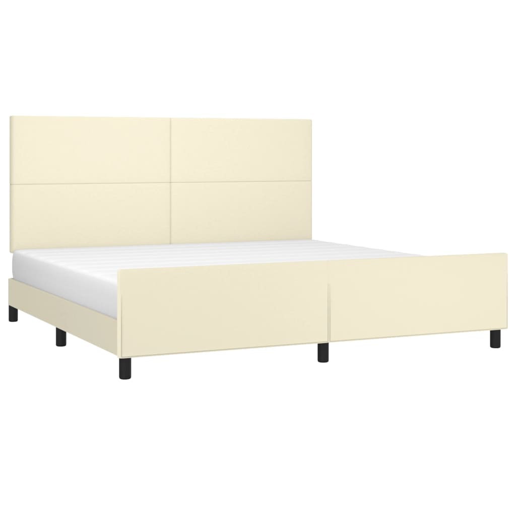 Rám Postele S Čelem Krémový 200X200 Cm Umělá Kůže