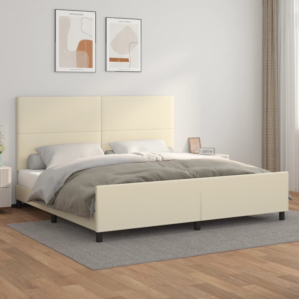 Rám Postele S Čelem Krémový 200X200 Cm Umělá Kůže