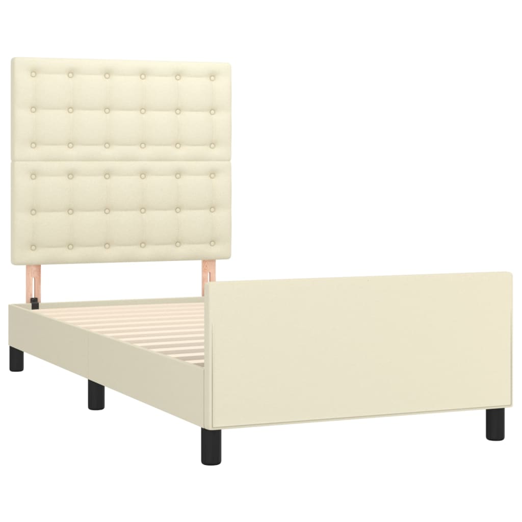 Rám Postele S Čelem Krémový 90X190 Cm Umělá Kůže