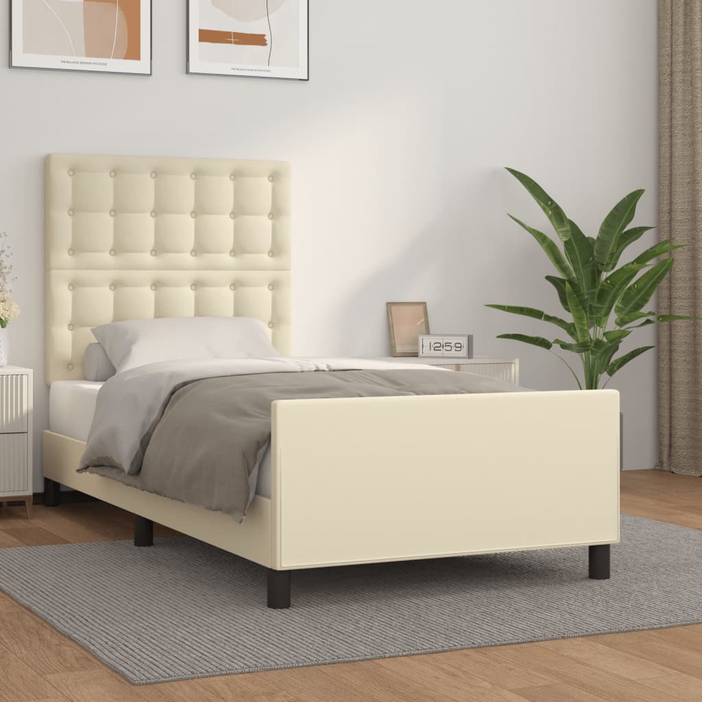 Rám Postele S Čelem Krémový 90X190 Cm Umělá Kůže