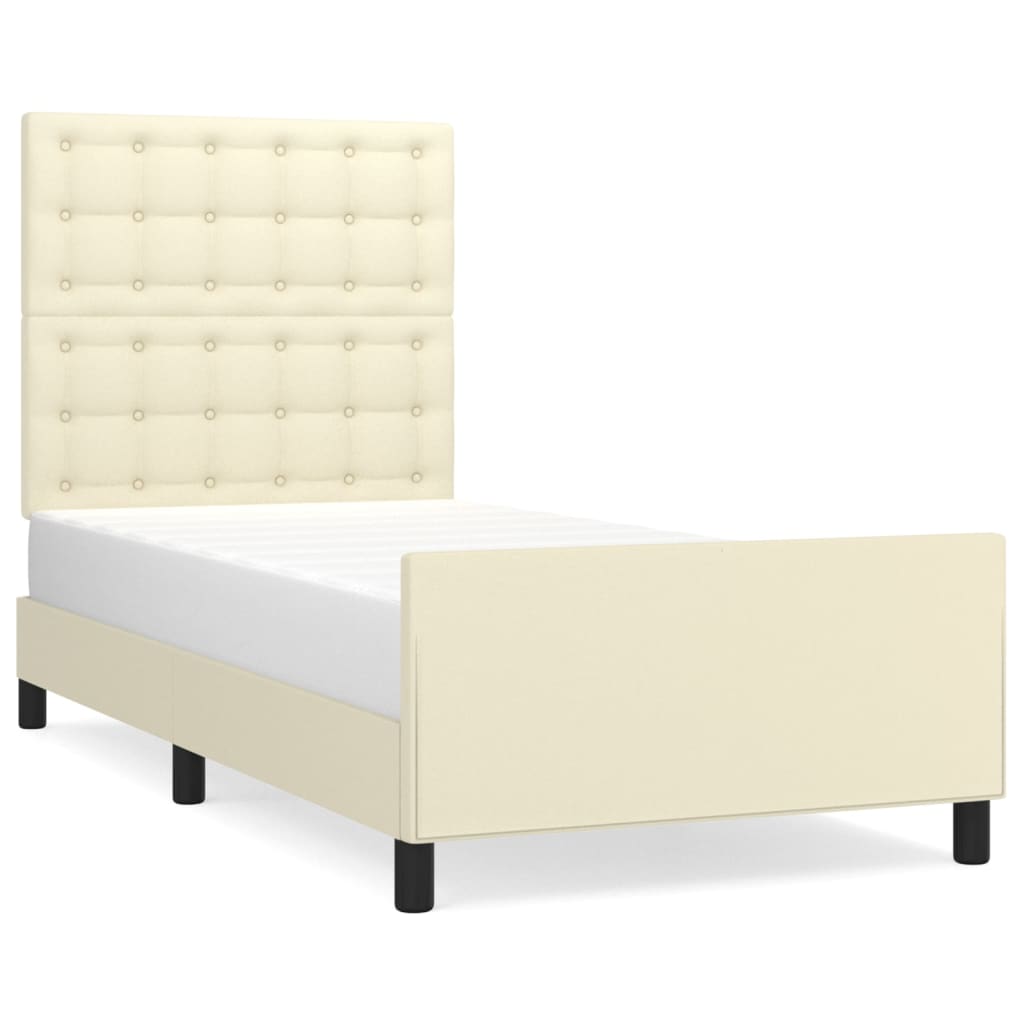Rám Postele S Čelem Krémový 100X200 Cm Umělá Kůže