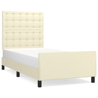 Rám Postele S Čelem Krémový 100X200 Cm Umělá Kůže