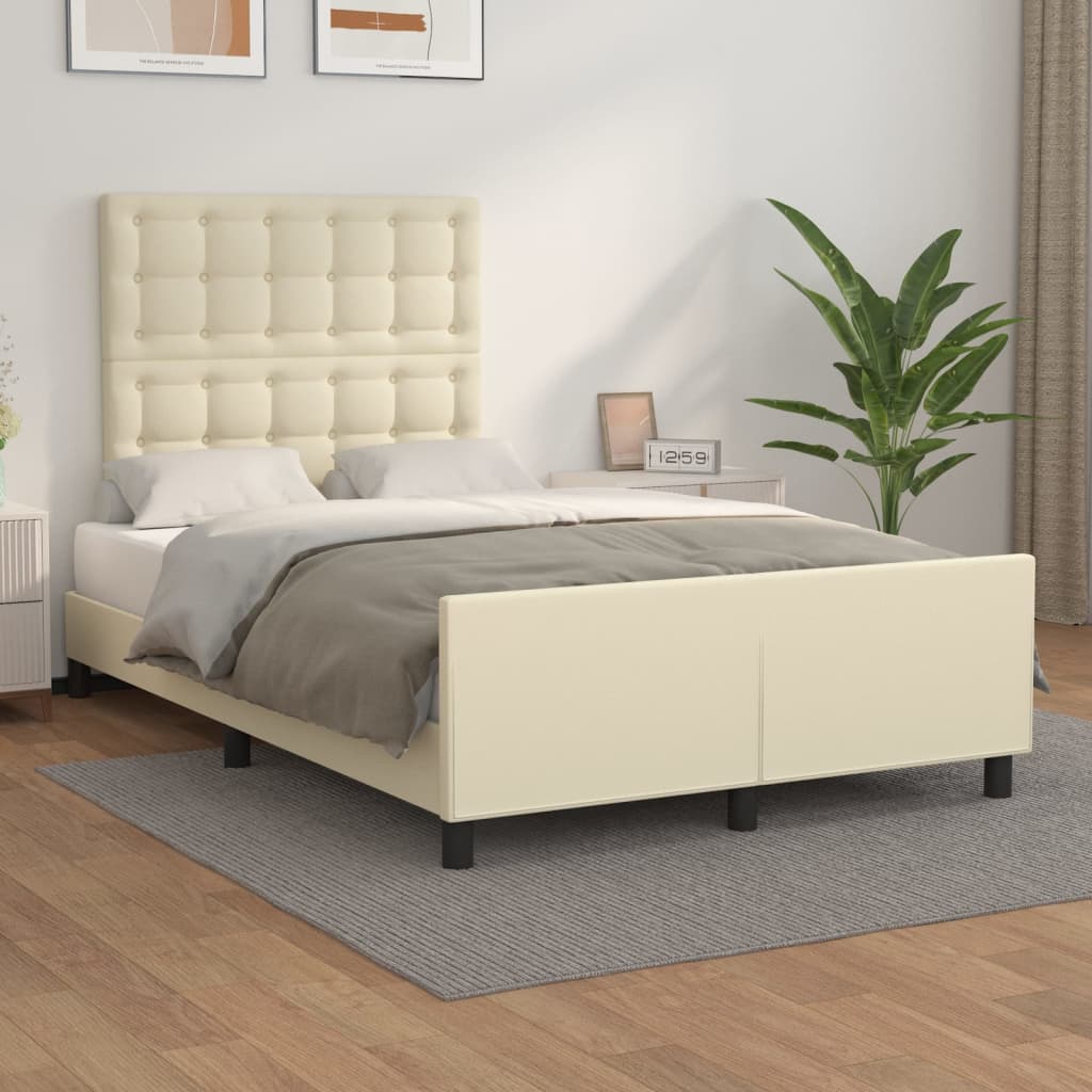 Rám Postele S Čelem Krémový 120X200 Cm Umělá Kůže