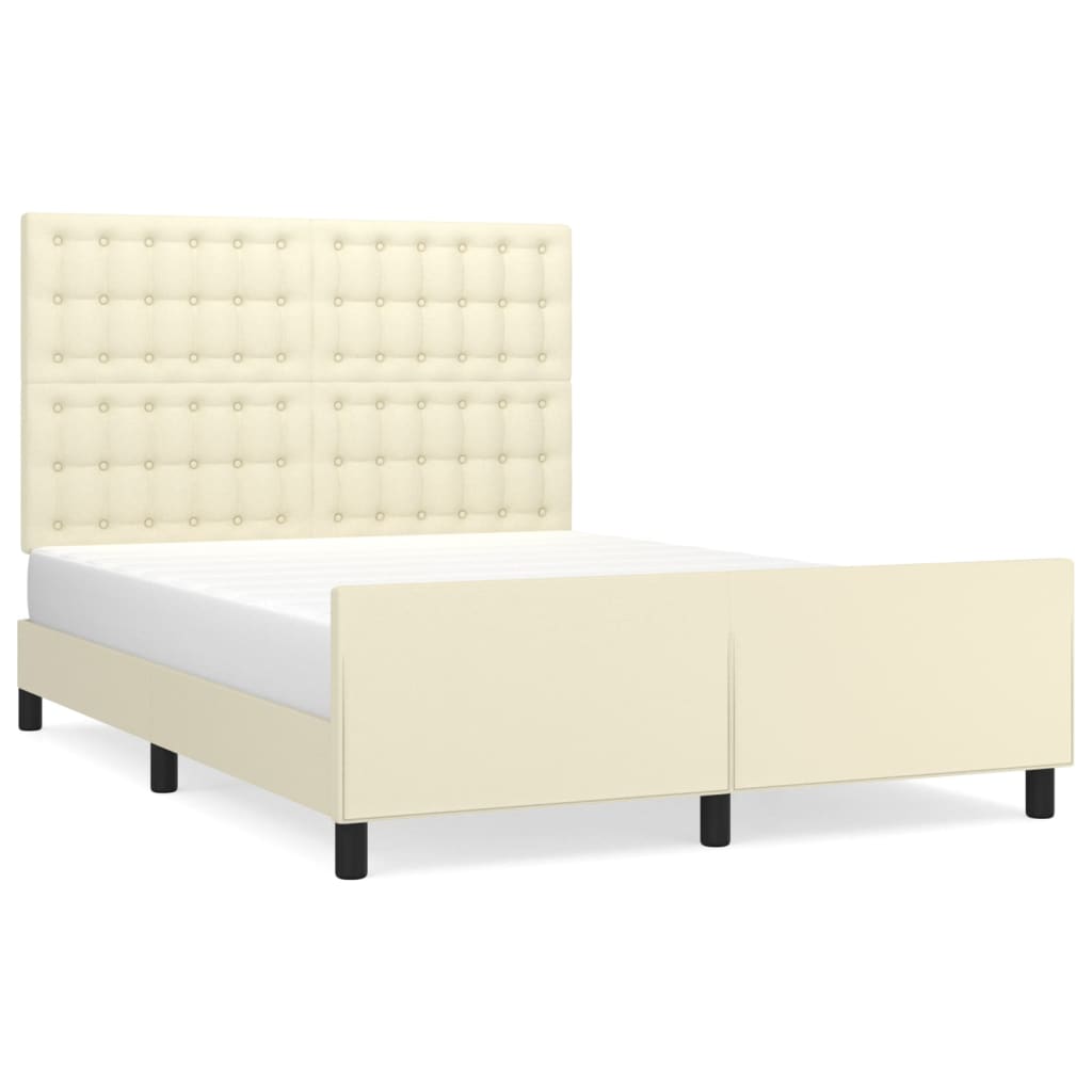 Rám Postele S Čelem Krémový 140X190 Cm Umělá Kůže