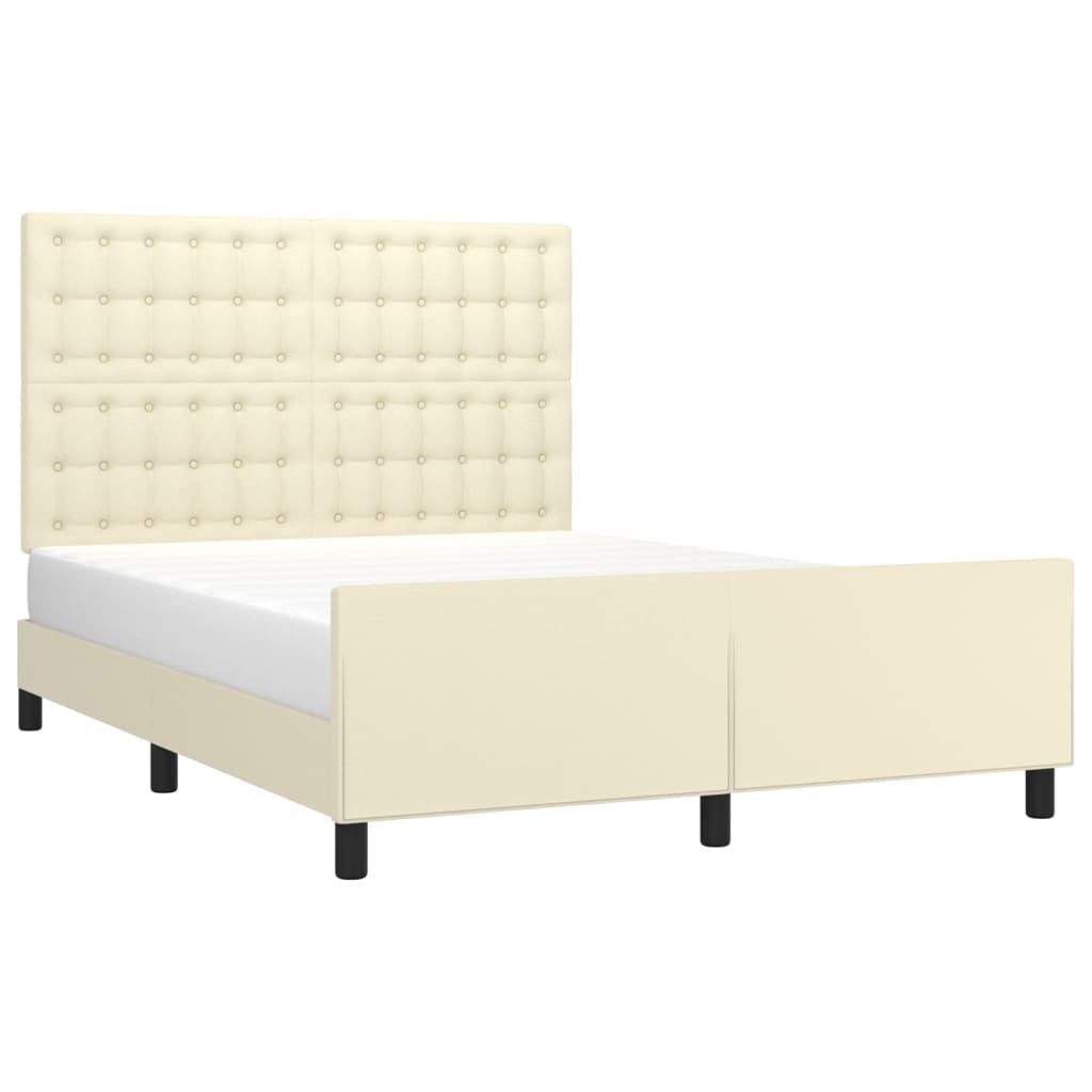 Rám Postele S Čelem Krémový 140X190 Cm Umělá Kůže
