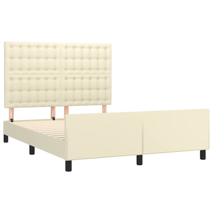 Rám Postele S Čelem Krémový 140X190 Cm Umělá Kůže