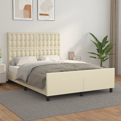 Rám Postele S Čelem Krémový 140X190 Cm Umělá Kůže