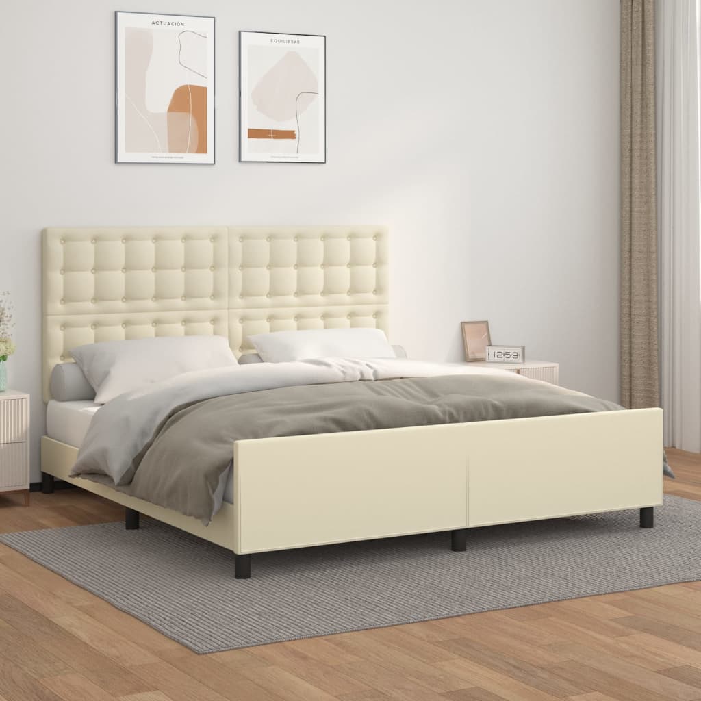 Rám Postele S Čelem Krémový 180X200 Cm Umělá Kůže