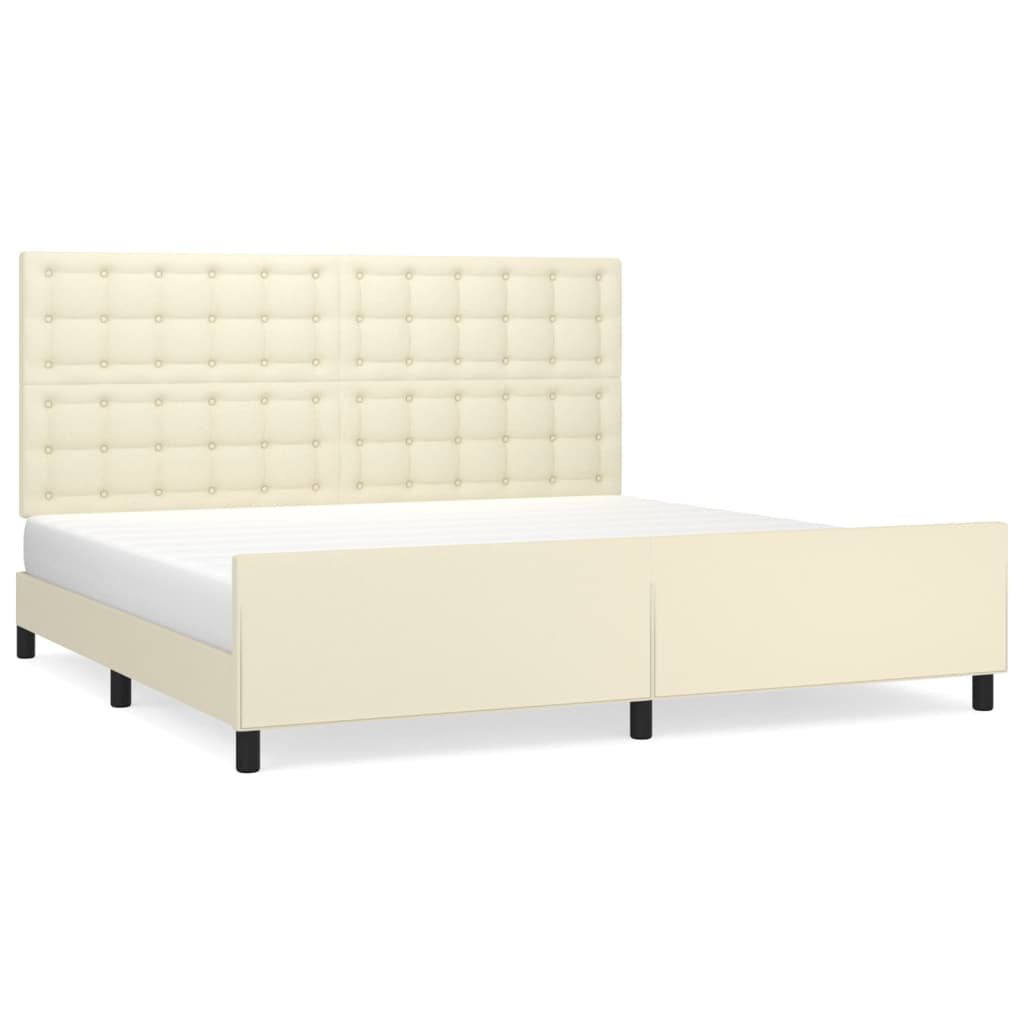 Rám Postele S Čelem Krémový 200X200 Cm Umělá Kůže
