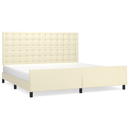 Rám Postele S Čelem Krémový 200X200 Cm Umělá Kůže