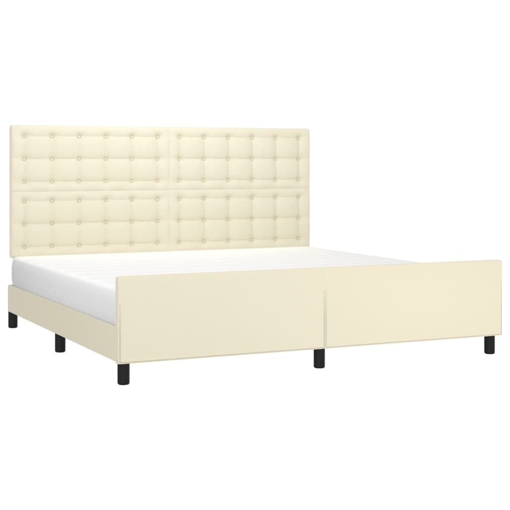 Rám Postele S Čelem Krémový 200X200 Cm Umělá Kůže