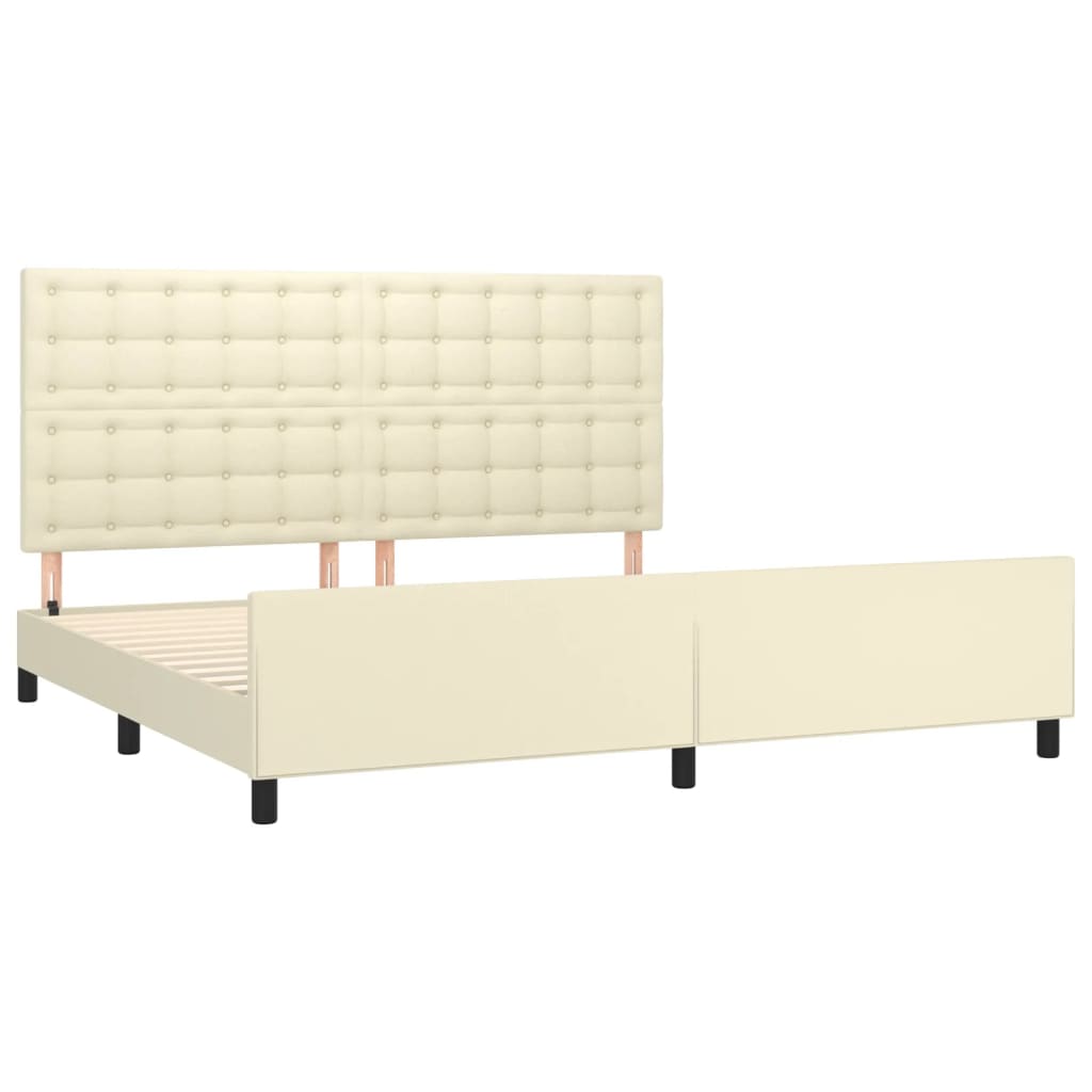 Rám Postele S Čelem Krémový 200X200 Cm Umělá Kůže