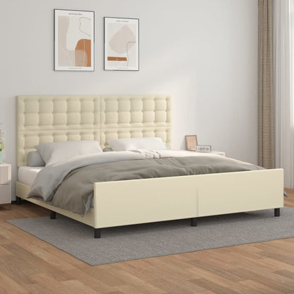 Rám Postele S Čelem Krémový 200X200 Cm Umělá Kůže