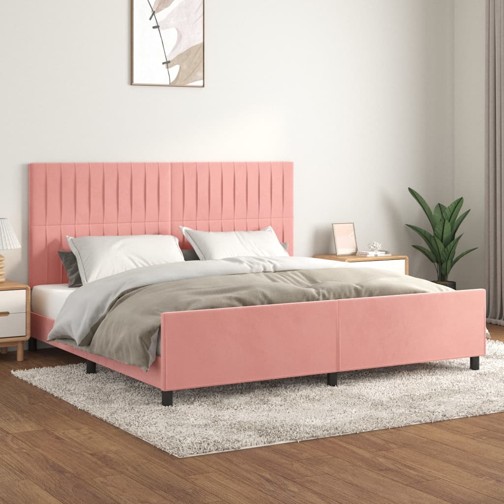 Rám Postele S Čelem Růžový Samet Růžová
