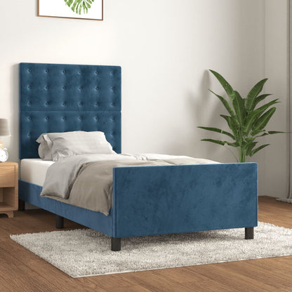 Rám Postele Bez Matrace Tmavě Modrý Samet Tmavě Moddrá
