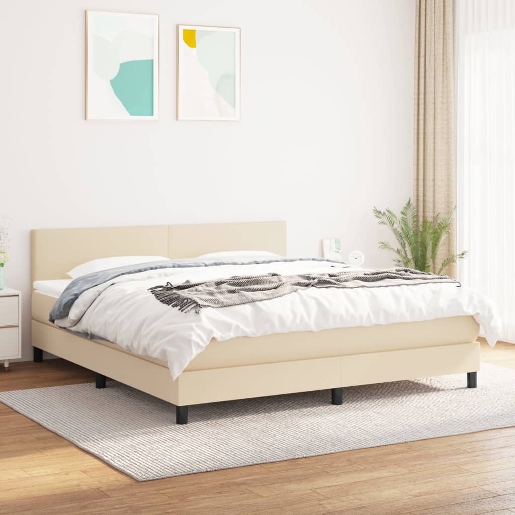 Box Spring Postel S Matrací Textil Krémová