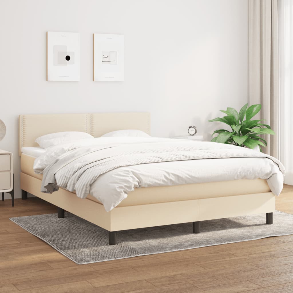 Box Spring Postel S Matrací Textil Krémová