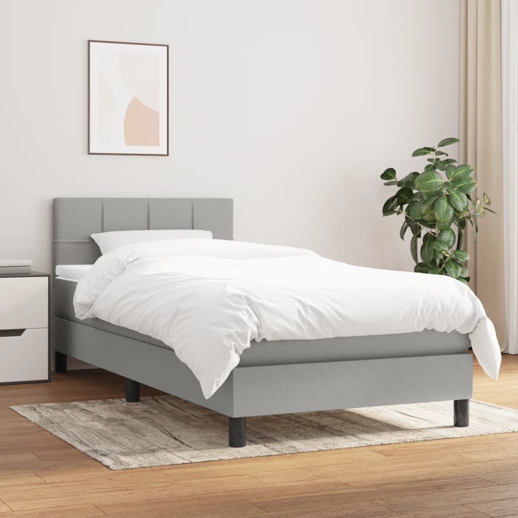 Box Spring Postel S Matrací Textil Světle Šedá