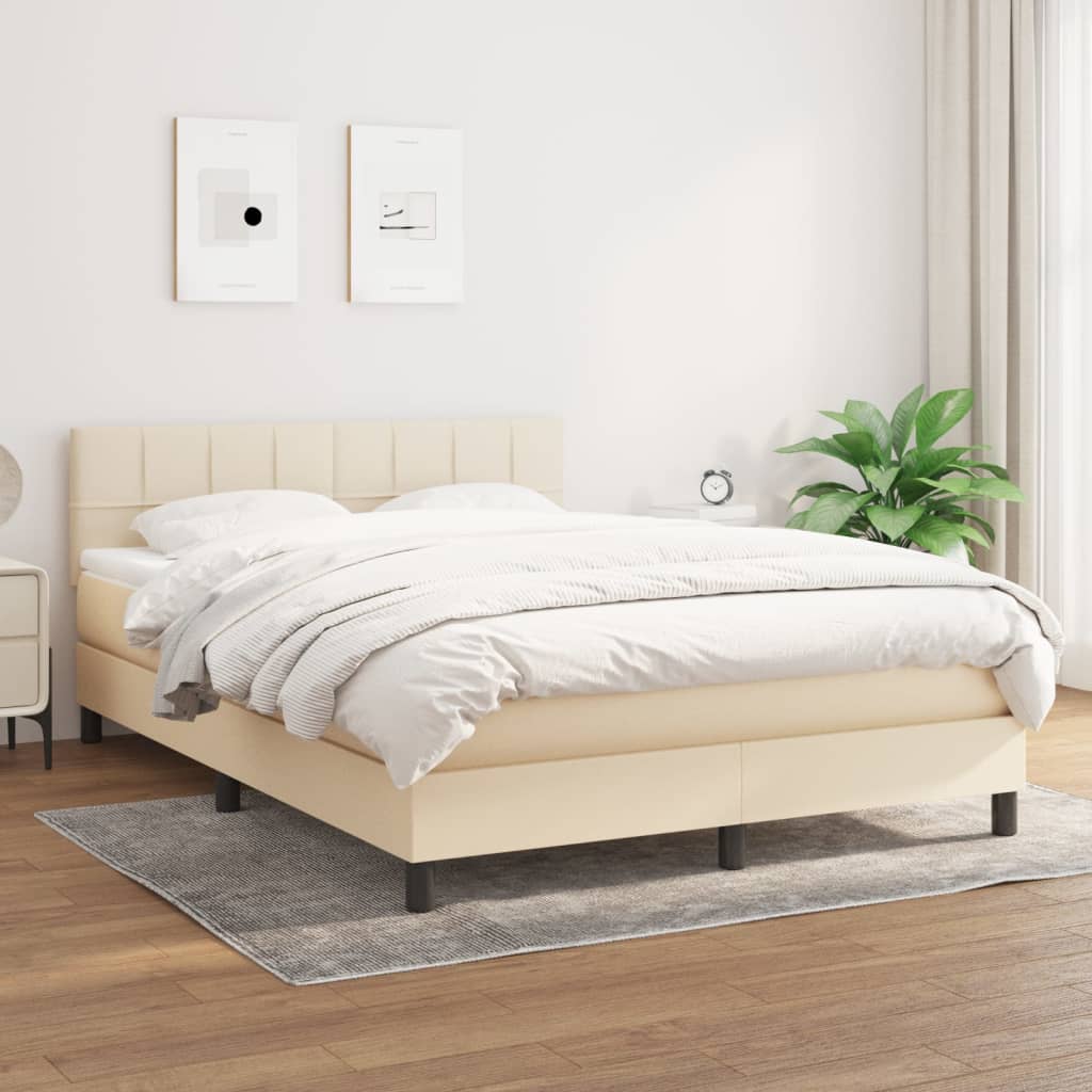 Box Spring Postel S Matrací Textil Krémová