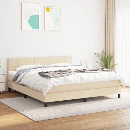 Box Spring Postel S Matrací Textil Krémová