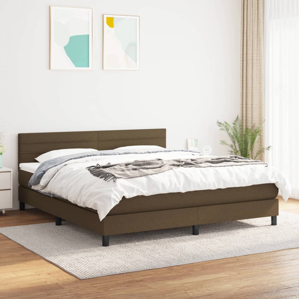 Box Spring Postel S Matrací Textil Tmavě Hnědá