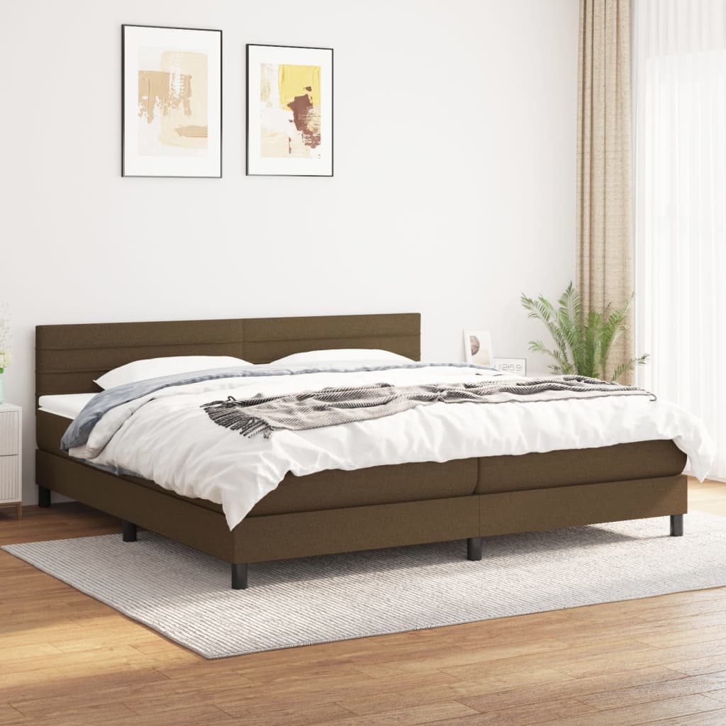 Box Spring Postel S Matrací Textil Tmavě Hnědá