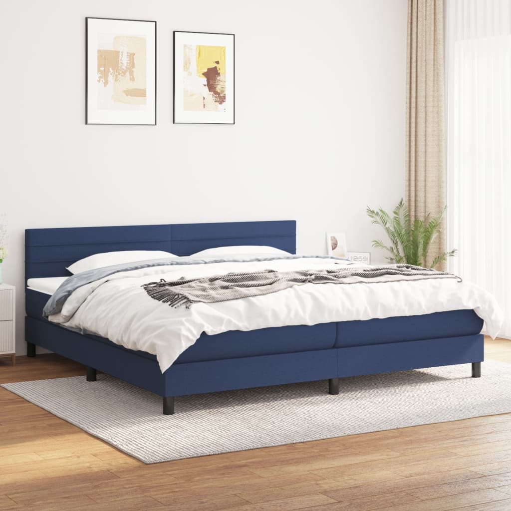Box Spring Postel S Matrací Textil Modrá