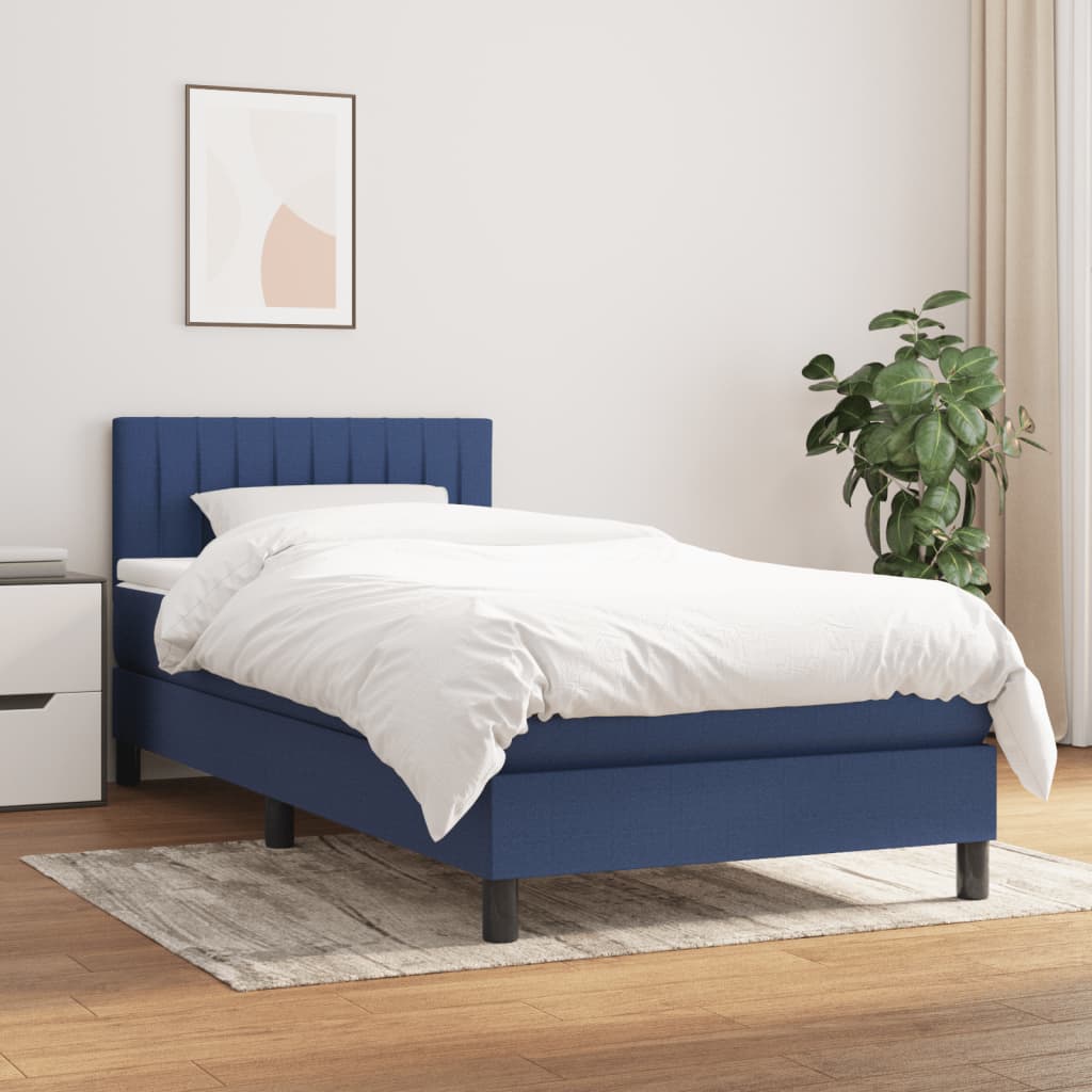 Box Spring Postel S Matrací Textil Modrá