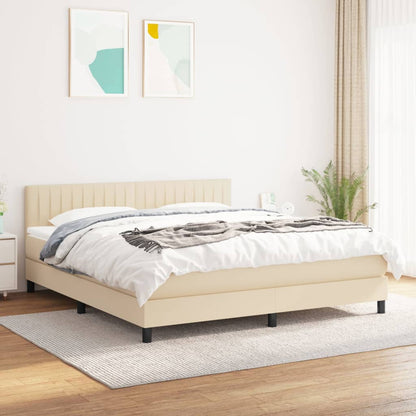 Box Spring Postel S Matrací Textil Krémová