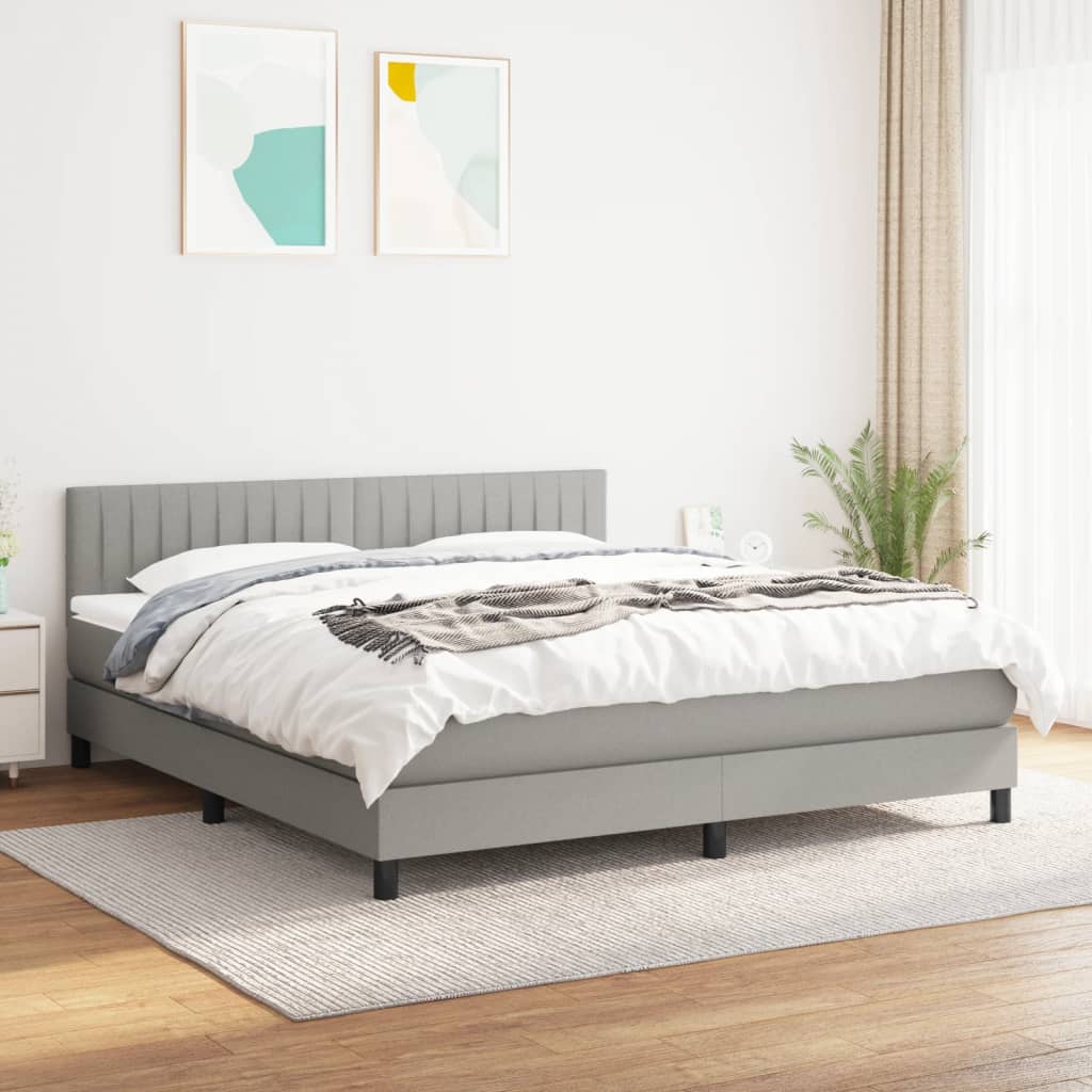Box Spring Postel S Matrací Textil Světle Šedá